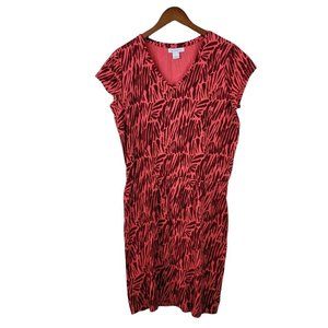 Liz Claiborne Size Large Shirt Dress Casual Stretch lounge bright pink Tropical